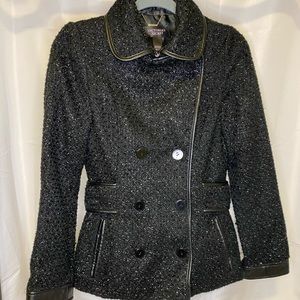 Victoria’s Secret Sparkle Black Winter Peacoat Jacket Faux Leather XS Petite